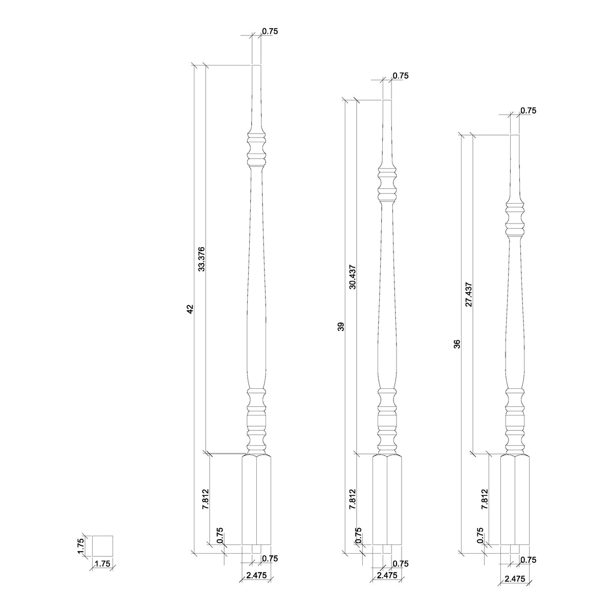Hampton 1-3/4&quot; 5300 Structural Rise Pin Top Baluster
