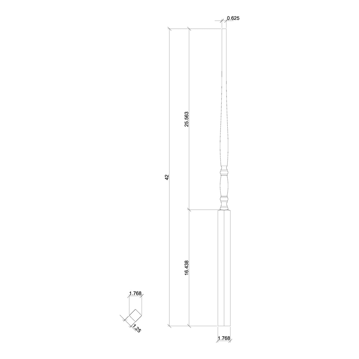 Utah 1-1/4&quot; 5311-125 Elegant Rise Pin Top Baluster (Plain or Fluted)