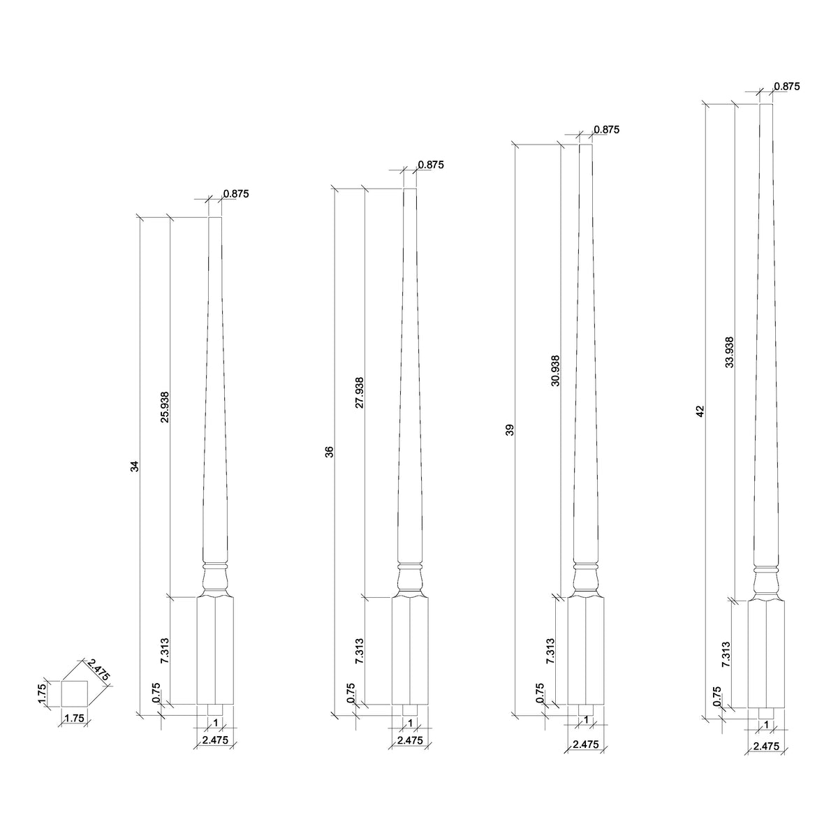 Colonial 1-3/4&quot; 5315 Structural Rise Pin Top Baluster