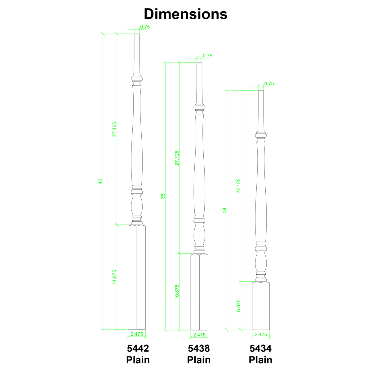 Country 1-3/4&quot; 5434R Elegant Rise Reeded (1-2 Weeks) Pin Top Baluster