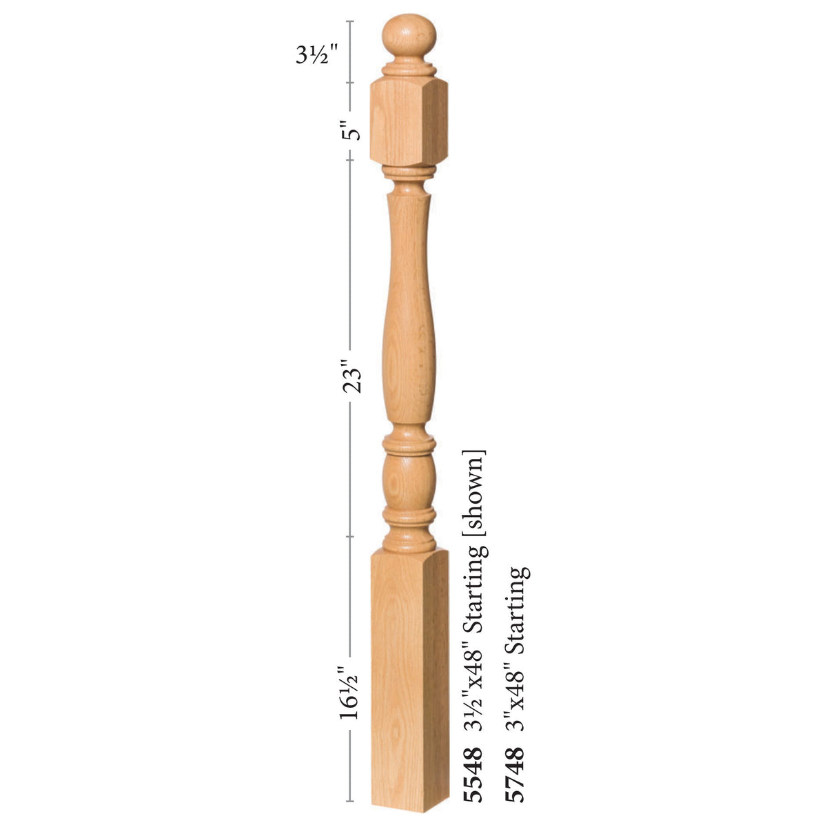 Utah 3-1/2" 5548R Short Block REEDED Turned Newel (48" or 60")