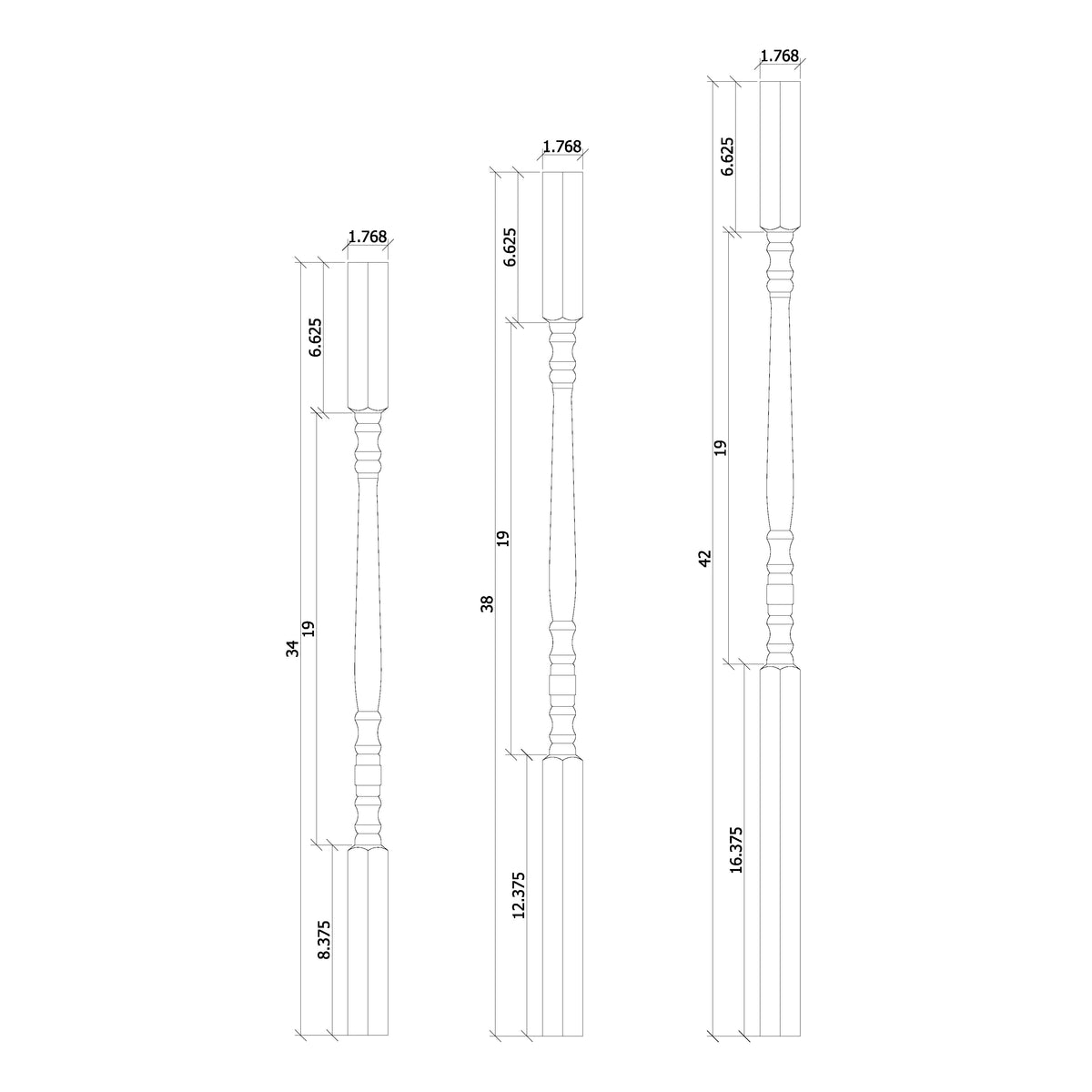 Hampton 1-1/4&quot; 6134 Elegant Rise Square Top Baluster (6134, 6138, 6142)