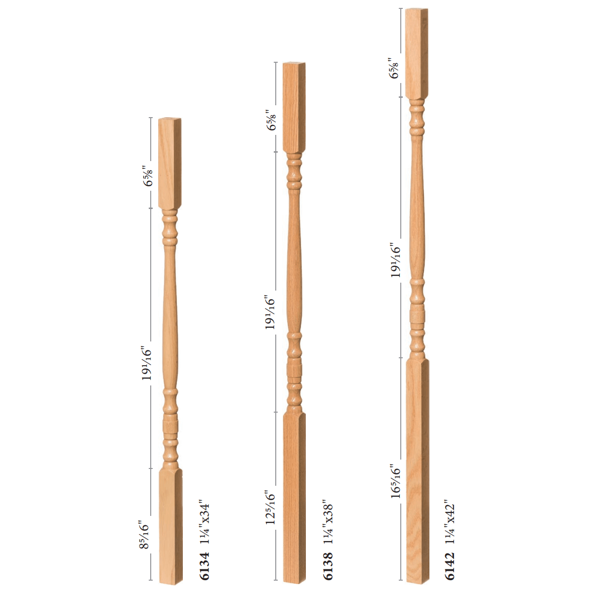 Hampton 1-1/4&quot; 6134 Elegant Rise Square Top Baluster (6134, 6138, 6142)