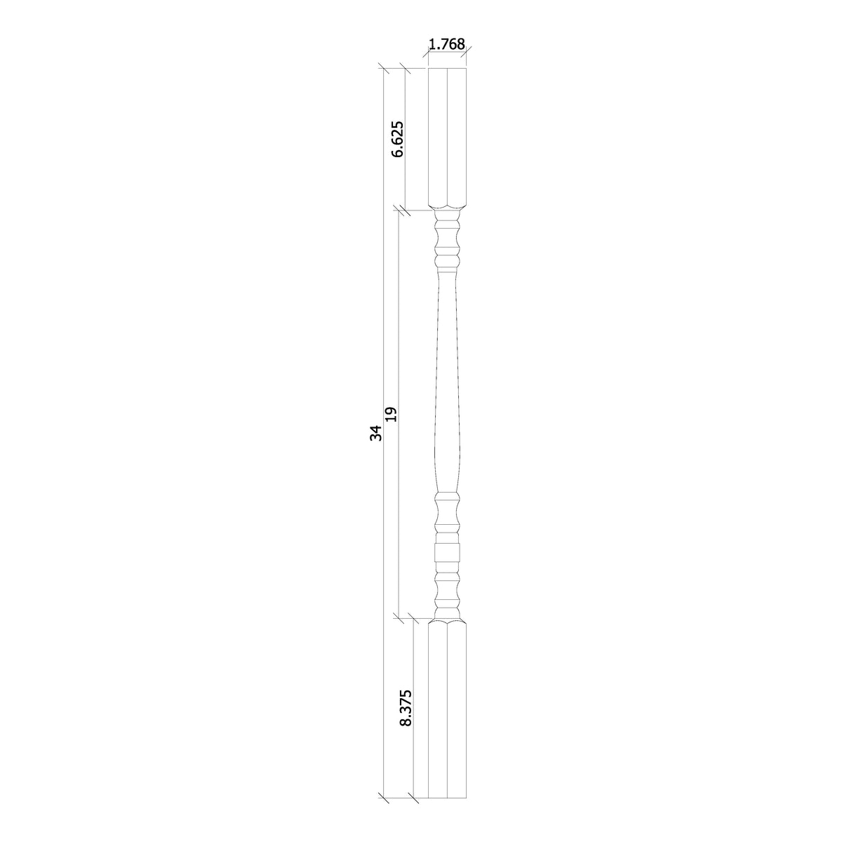 Hampton 1-1/4&quot; 6134 Elegant Rise Square Top Baluster (6134, 6138, 6142)