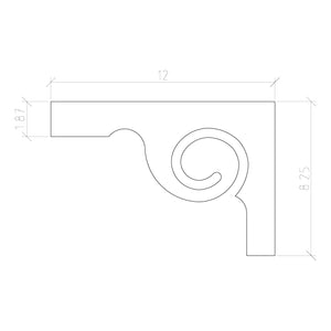 7029: Decorative Stair Tread Bracket / Scroll (11-1/2"W x 7-3/4"H x 5/16")
