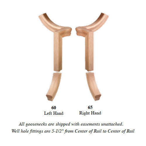 Left Hand Gooseneck Up Easing w/Cap Fitting for 6210 Handrail (7260)