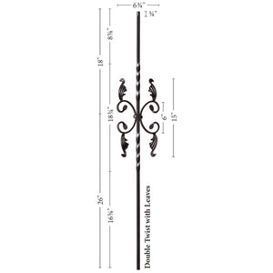 Twist Series 1/2" Square x 44"H / Double Twist with Leaves / Hollow Iron Baluster (9005)