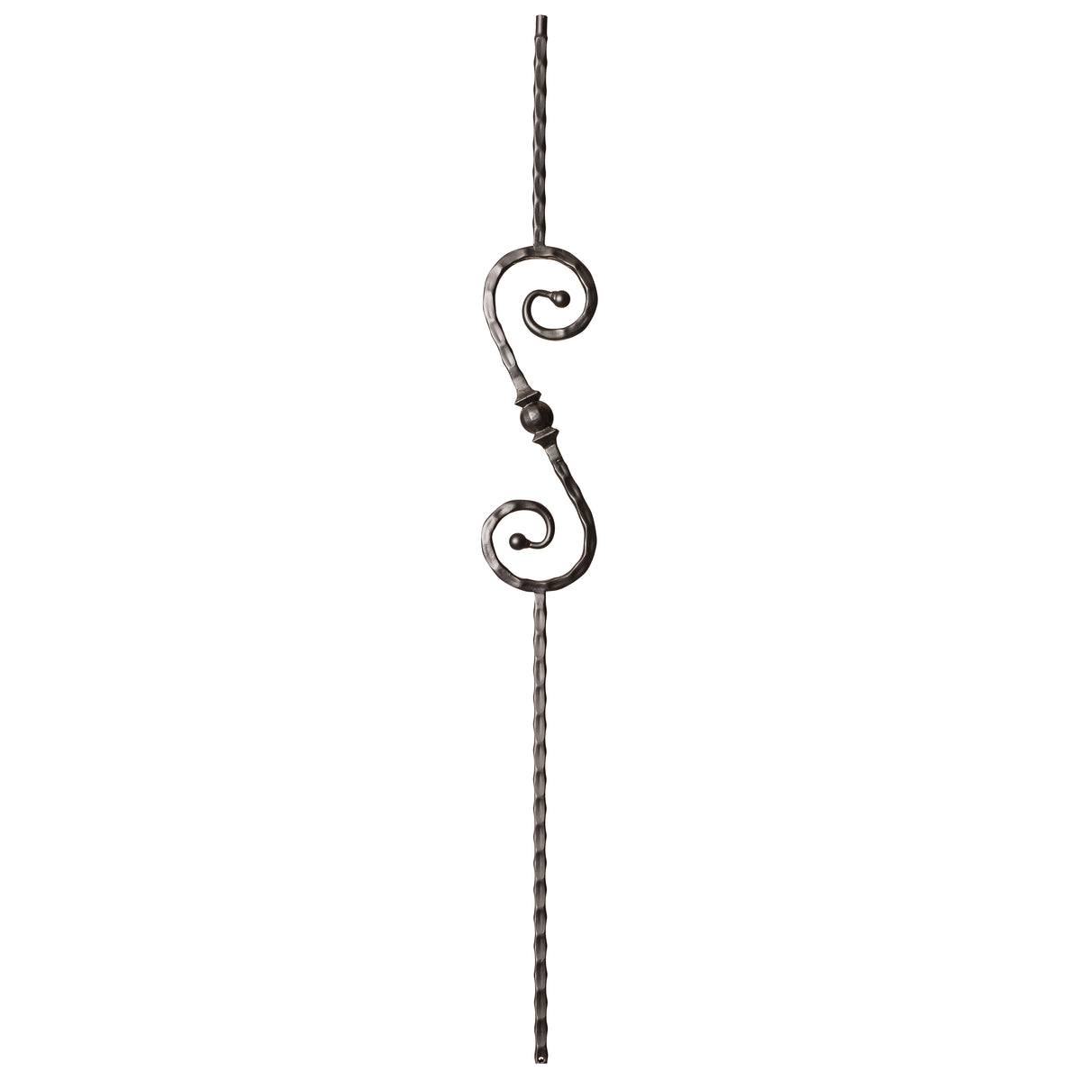 Hammered Face Series 9/16" Square x 44-3/32"H  5" x 14-1/2" "S" Scroll and Ball with Hammered Face - Hollow Iron Baluster (9034HF)