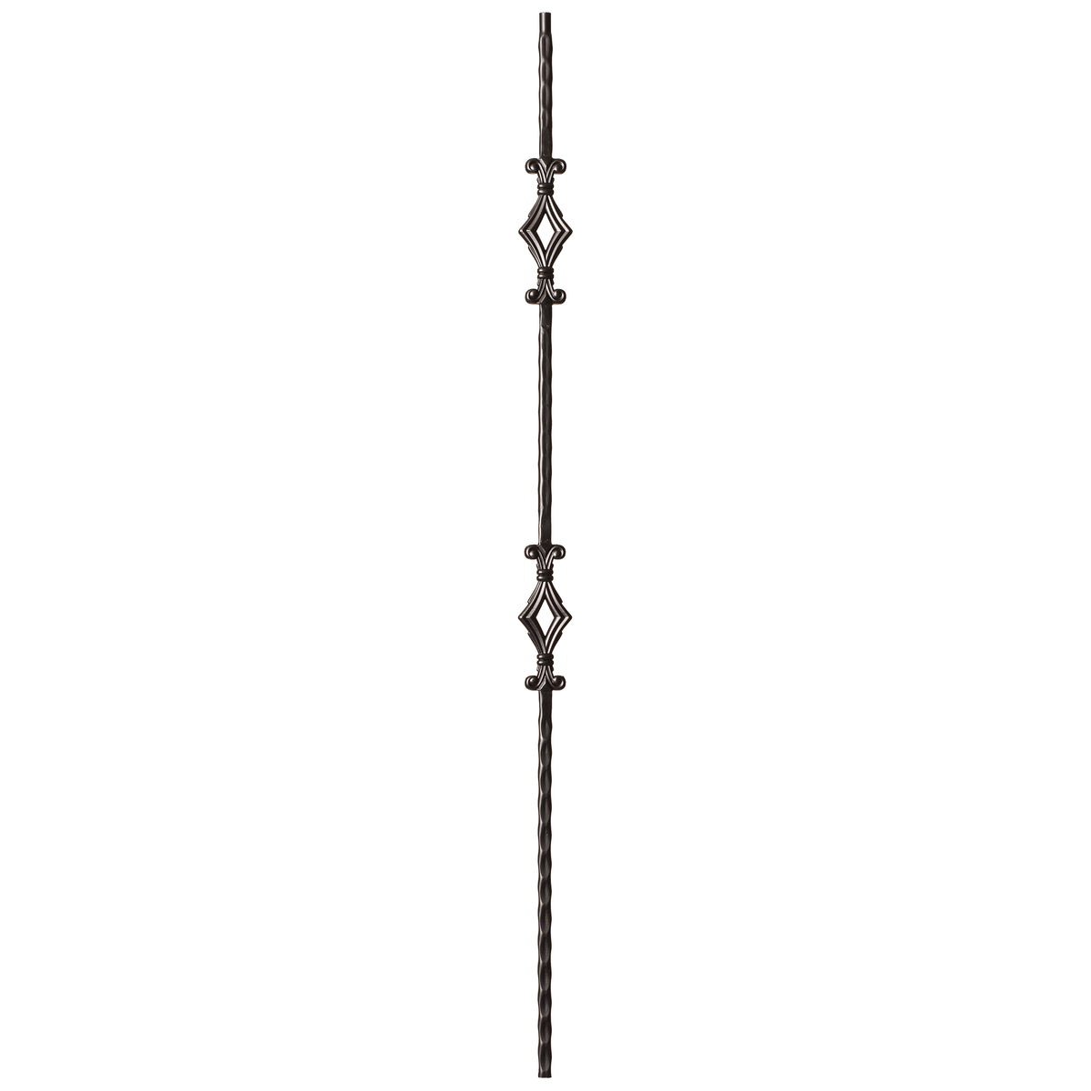 Hammered Face Series 9/16&quot; Square x 44&quot;H Double Diamond with Hammered Face - Hollow Iron Baluster (9041HF)