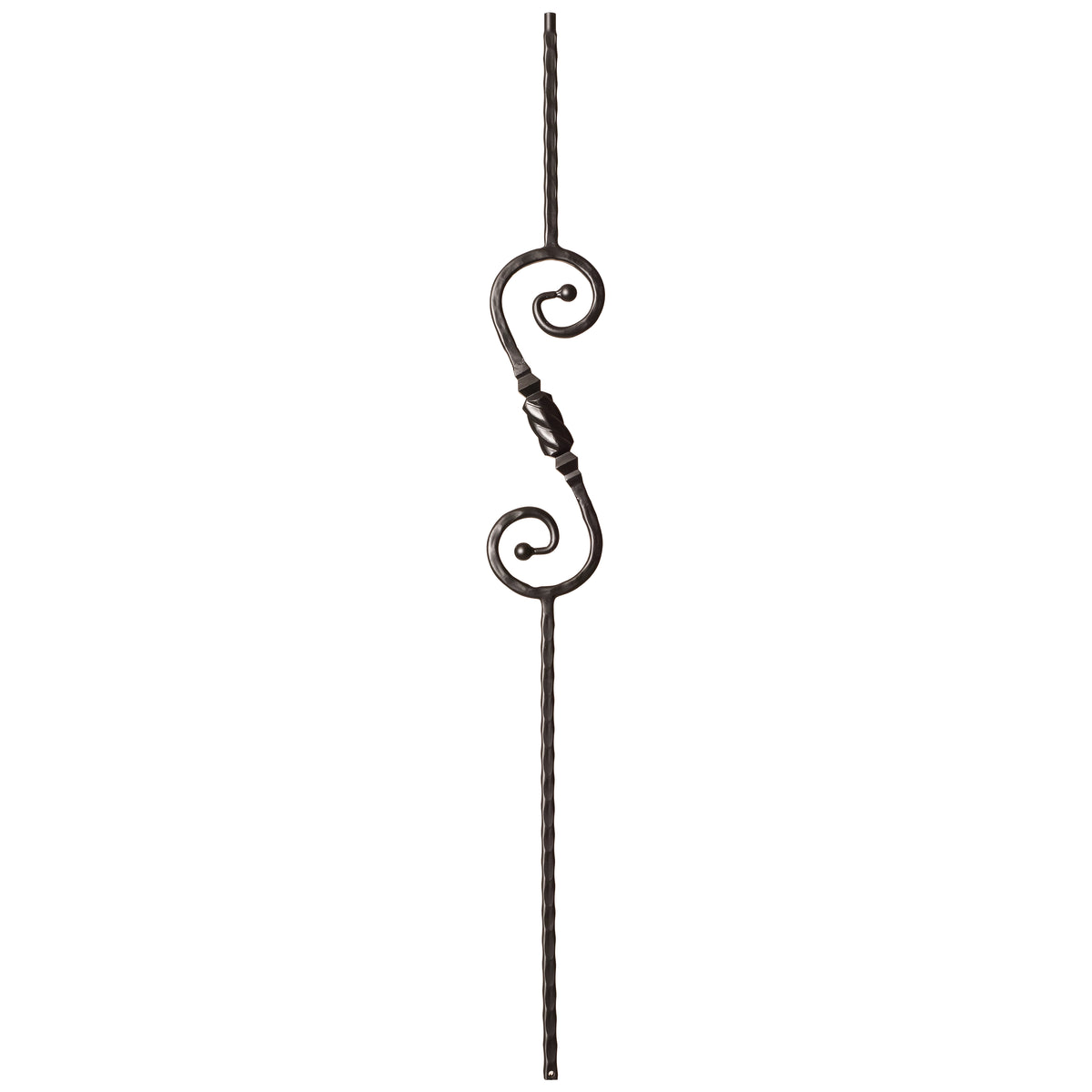 Hammered Face Series 9/16&quot; Square x 44-3/32&quot;H  5&quot; x 14.5&quot; &quot;S&quot; Scroll and Knob with Hammered Face - Hollow Iron Baluster (9047HF)