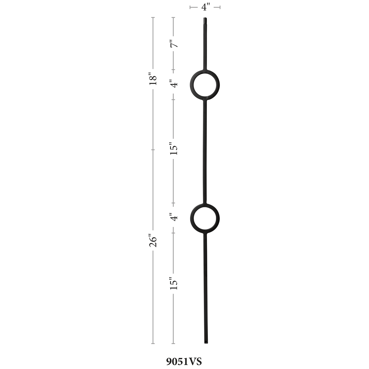 Contemporary Series 1/2" Square - 4" x 44"H Double Circle Hollow Iron Baluster (9051VS)