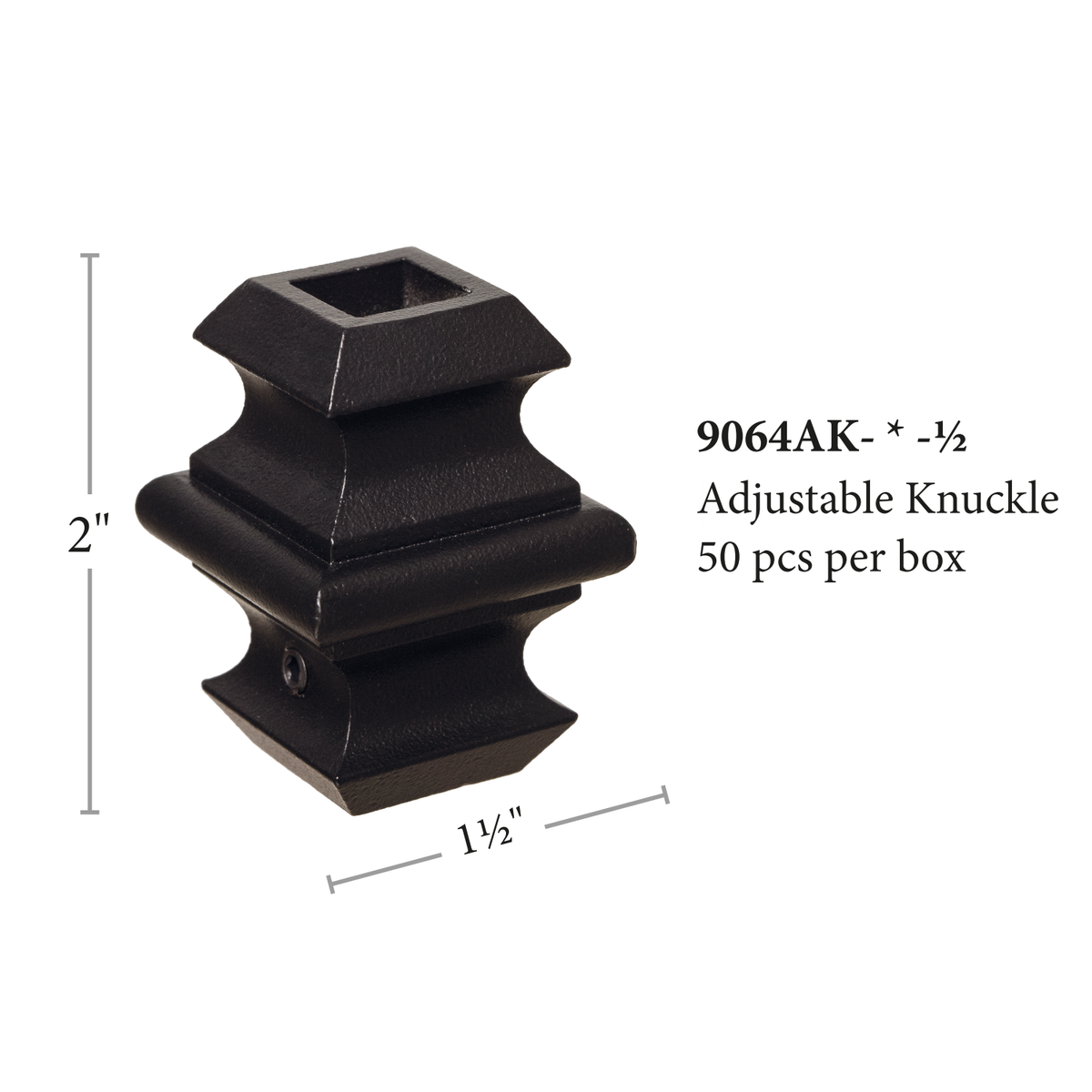 Adjustable Knuckle for 1/2&quot; Square Hollow Iron Baluster (9064AK)