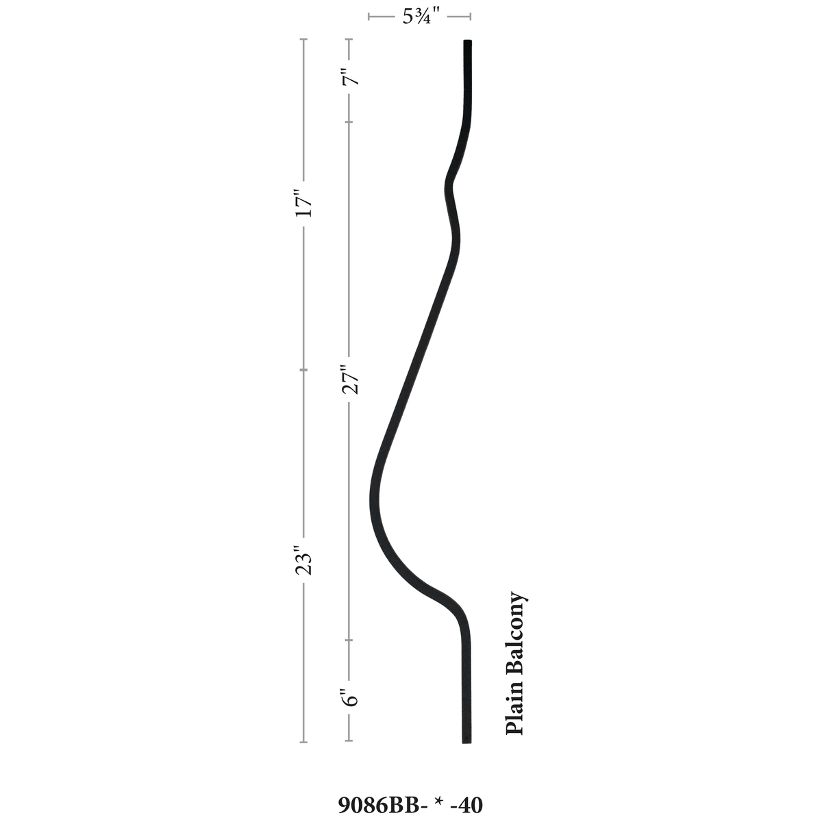 Belly Series 1/2" Square x 40"H Belly Hollow Iron Baluster (9086BB)