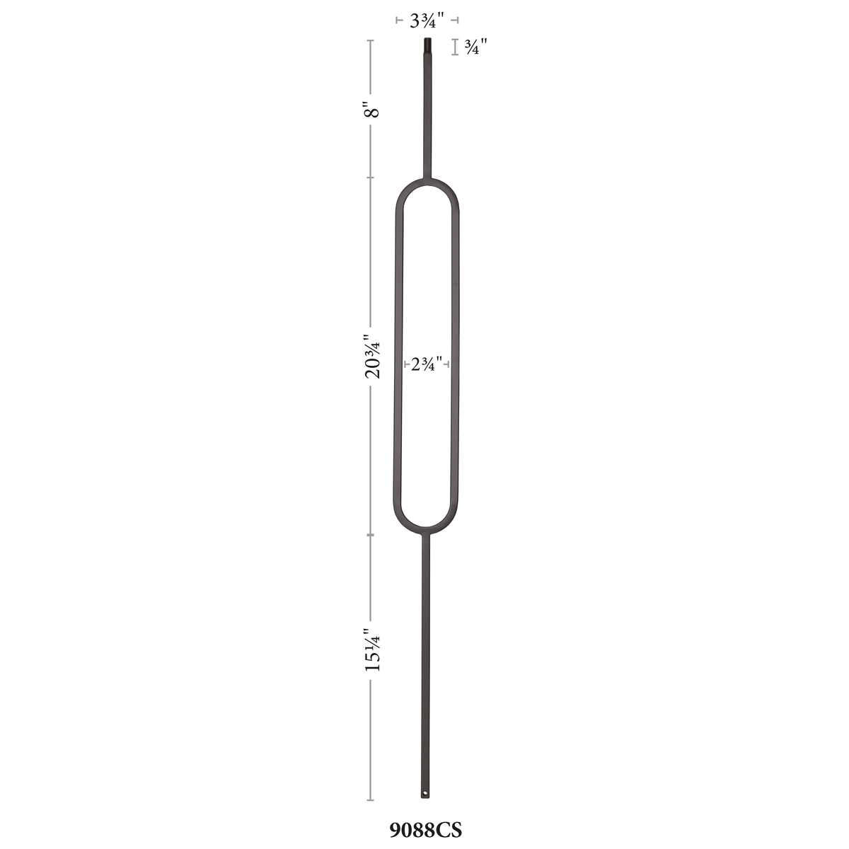 Contemporary Series Oval 1/2" Square 3-3/4" x 44"H Hollow Iron Baluster (9088CS)