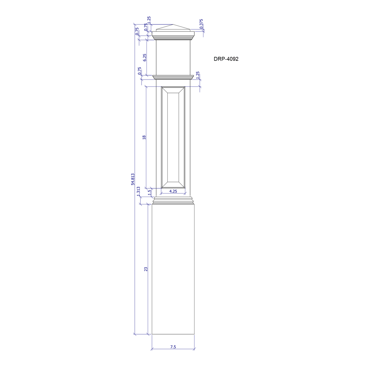 American 7-1/2&quot; X 55&quot; 4092RP Raised Panel Box Newel (4092RP, 4092DRP)