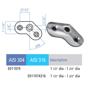 45-Degree Mounting Plate for Stainless Steel Handrail Supports (E011974)