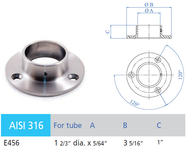 Stainless Steel Anchorage for 1-2/3&quot; Handrail (E456)