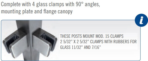 Stainless Steel 1-9/16" Square 90-Degree Corner Glass Clamp Newel Post (EQ64004P90)