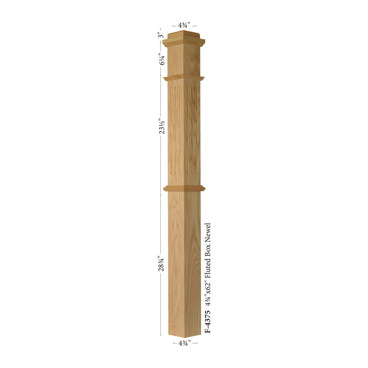 American 4-3/4&quot; x 62&quot; 4375F FLUTED Box Newel (4375F)