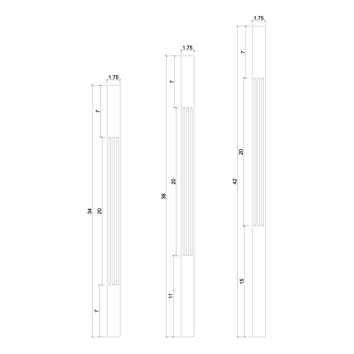 Contemporary Elegant Rise FLUTED Square Top Baluster (5034F, 5334F)