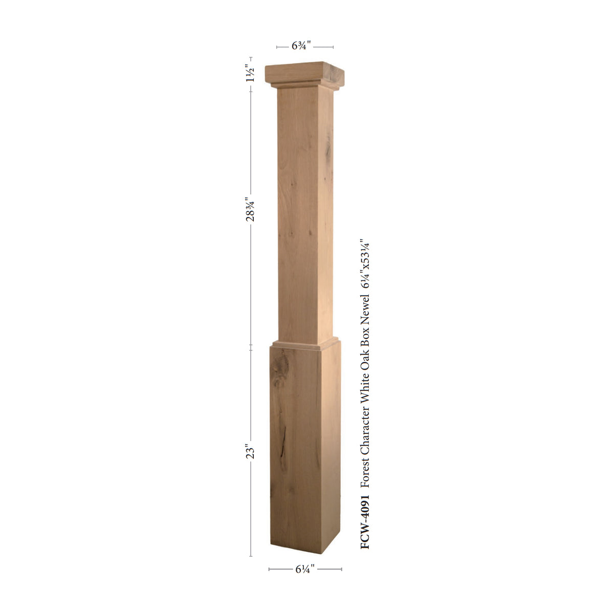 Forest Character White Oak 6-1/4&quot; x 53&quot; Hollow Box Newel (FCW-4091)
