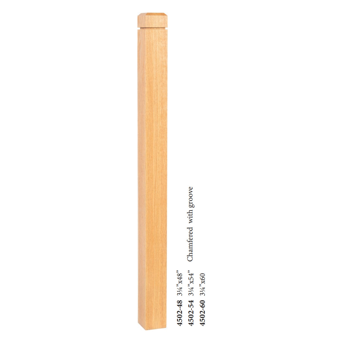 Farmhouse Series, 3-1/4&quot; Newel, Chamfered Top with Groove (4502-48, 4502-54, 4502-60)