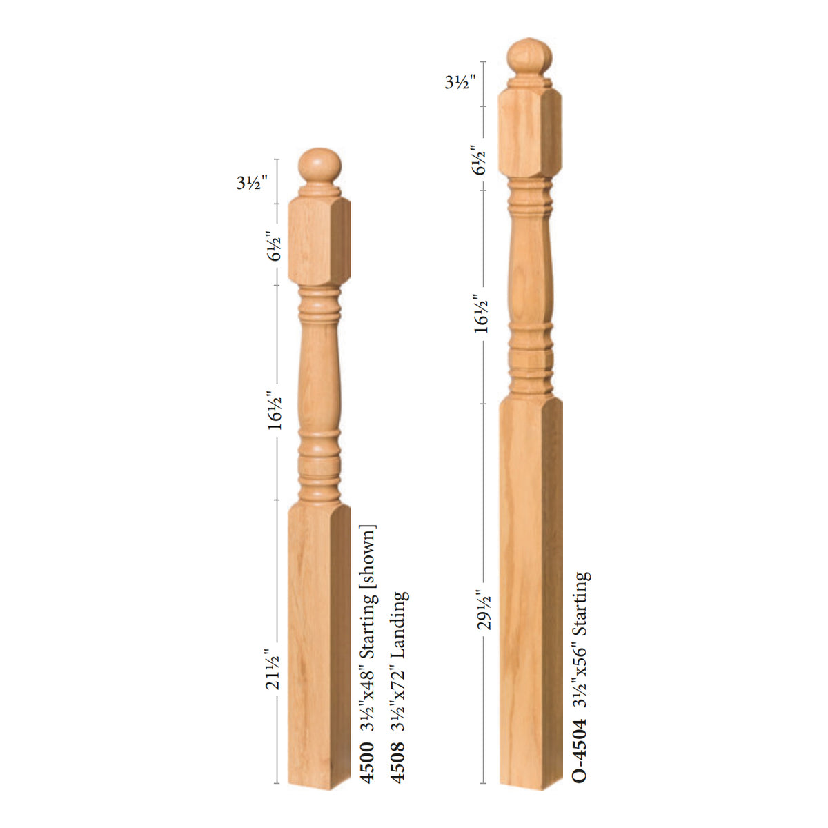 Hampton 3-1/2" 4500 Short Block Turned Newel (4500, 4504, 4508)