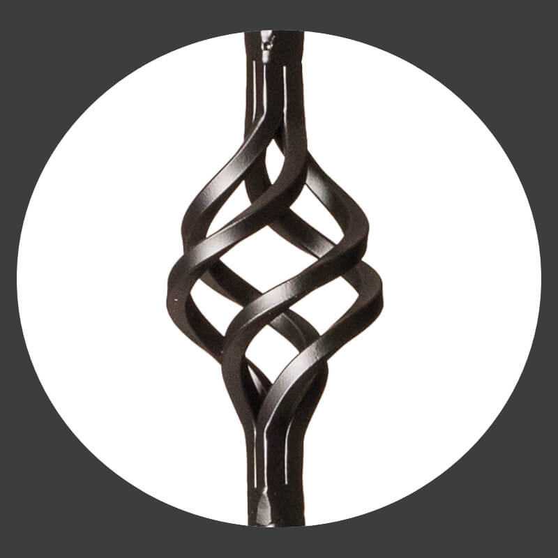 Hammered Edge Series 9/16&quot; Square x 44&quot;H Double Basket with Hammered Edge Hollow Iron Baluster (9028HE)