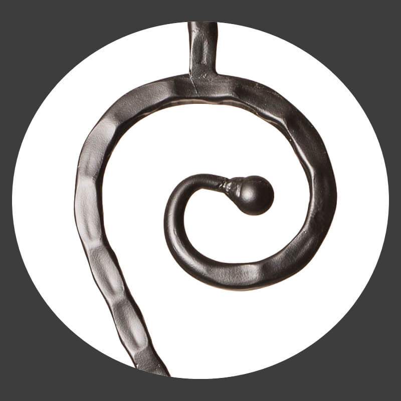 Hammered Face Series 9/16&quot; Square x 44-3/32&quot;H  5&quot; x 14.5&quot; &quot;S&quot; Scroll and Knob with Hammered Face - Hollow Iron Baluster (9047HF)