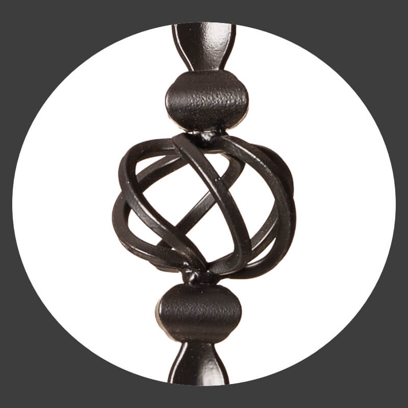 Gothic Series 9/16&quot; Square x 44&quot;H Single Basket with Hammered Bar Hollow Iron Baluster (9019HG)