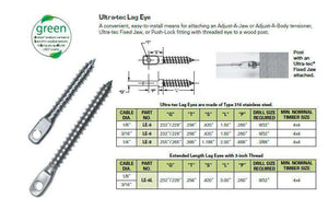 Lag Eye For Wood posts using 1/8" or 3/16" Stainless Steel Cable Wire (GLE-6)