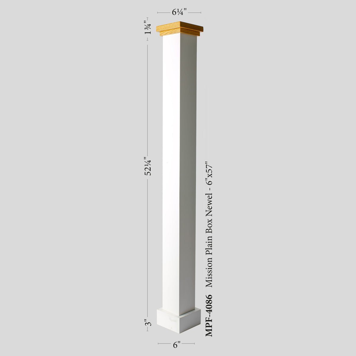 Mission Series: 6&quot; X 57&quot; Plain Box Newel, Primed White w/ Wood Cap (MFP-4086)