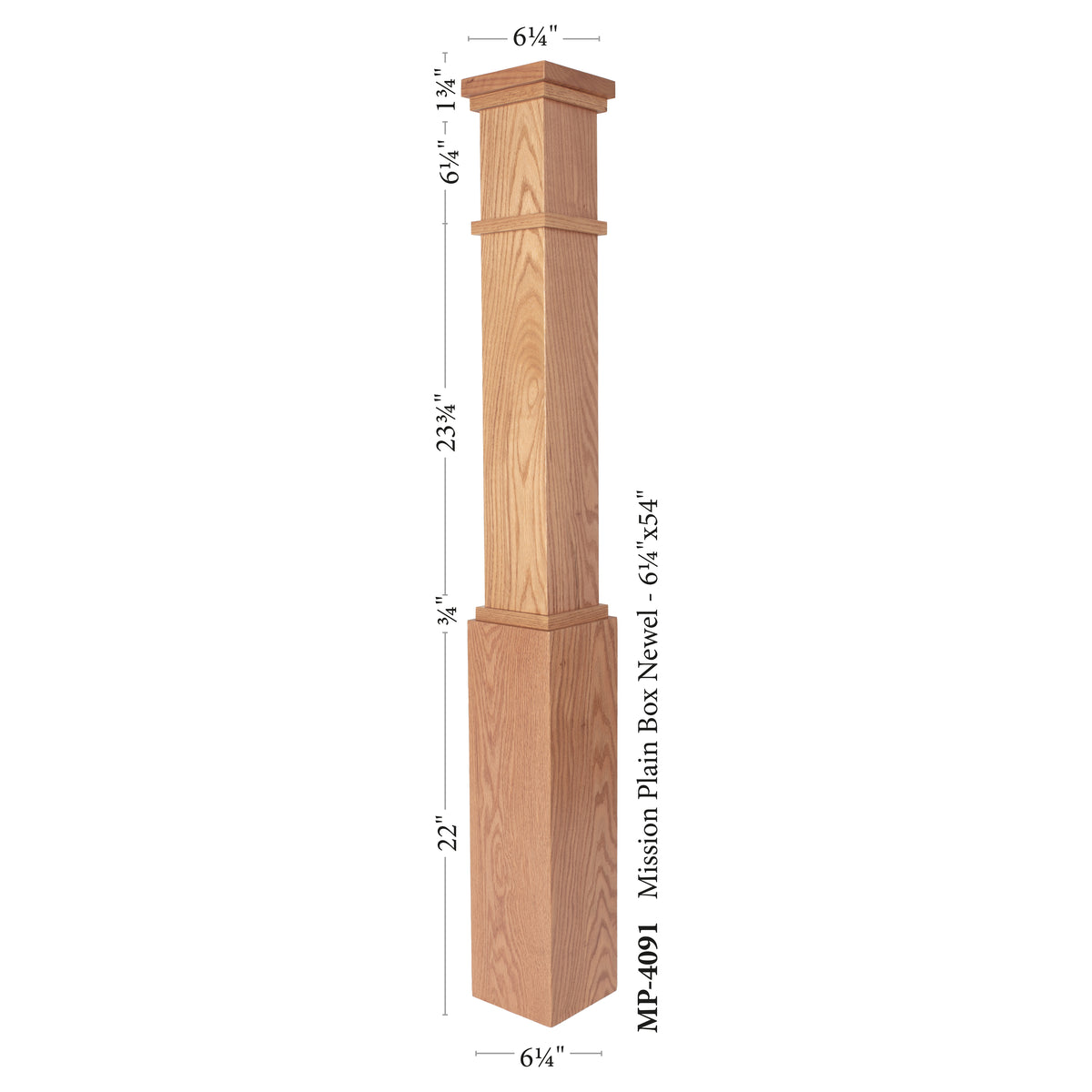 Mission Series 6-1/4&quot; x 54&quot; Plain Box Newel (MP-4091)
