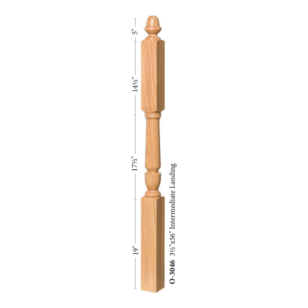 Bunker Hill 3-1/2&quot; 3046 Long Block Turned Newel w/ Acorn Top (3046, 3046F, 3046T)