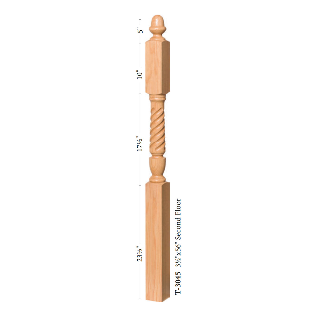 Bunker Hill 3-1/2&quot; 3045 Turned Newel w/ Acorn Top (3045, 3045F, 3045T)