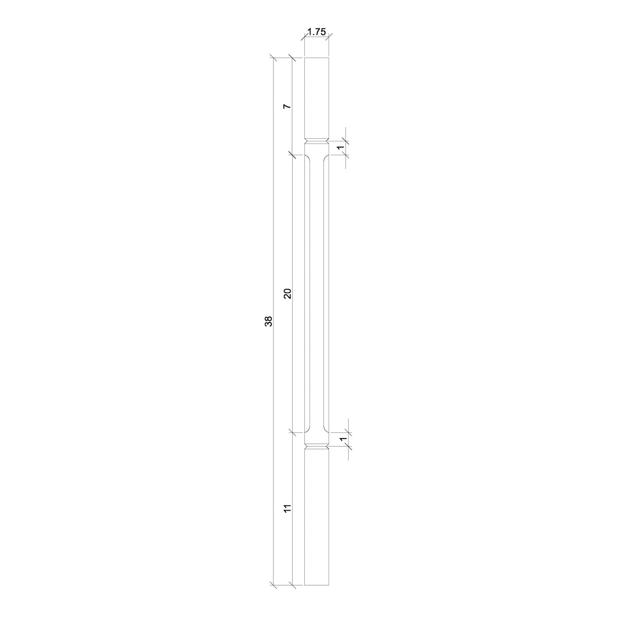 Contemporary Elegant Rise Chamfered Square Top Baluster in 1-1/4&quot; or 1-3/4&quot; (5034C, 5038C, 5042C, 5334C, 5338C, 5342C)