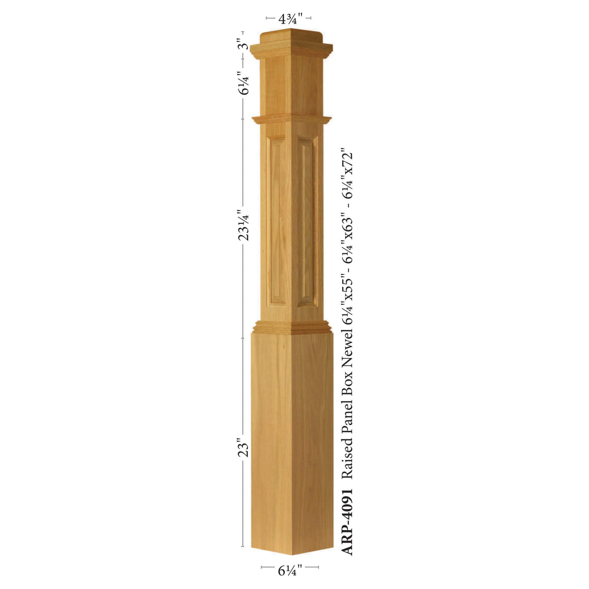 American 6 - 1/4&quot; X 55&quot; 4091RP Raised Panel Box Newel (4091RP, 4091DRP) - Stair Parts USA
