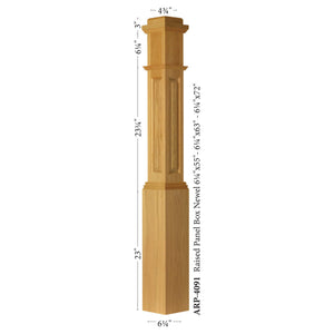 American 6 - 1/4" X 55" 4091RP Raised Panel Box Newel (4091RP, 4091DRP) - Stair Parts USA