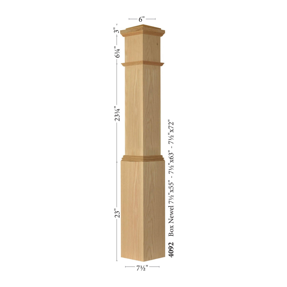 American 7 - 1/2&quot; X 55&quot; 4092 Plain Box Newel - Stair Parts USA