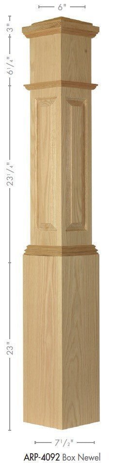 American 7 - 1/2" X 55" 4092RP Raised Panel Box Newel (4092RP, 4092DRP) - Stair Parts USA