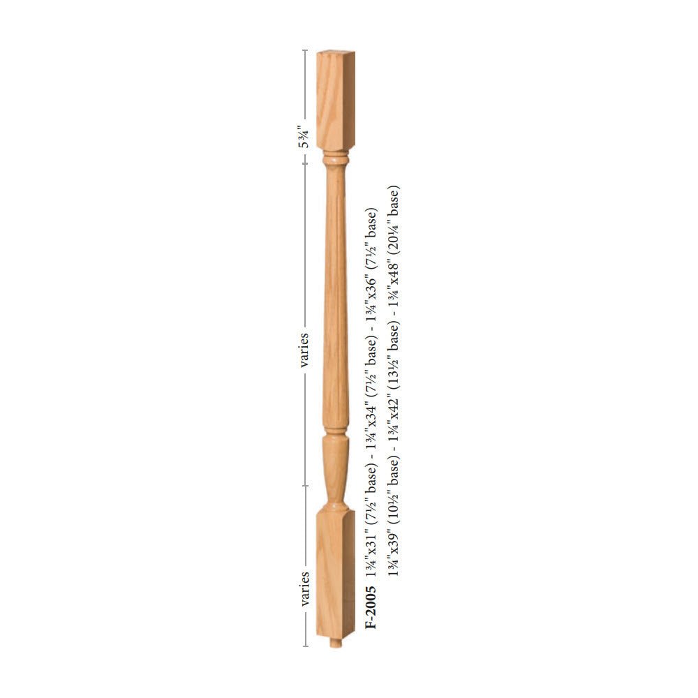 Bunker Hill 1 - 3/4&quot; 2005F Structural Rise Fluted (1 - 2 Weeks) Square Top Baluster (2005F) - Stair Parts USA