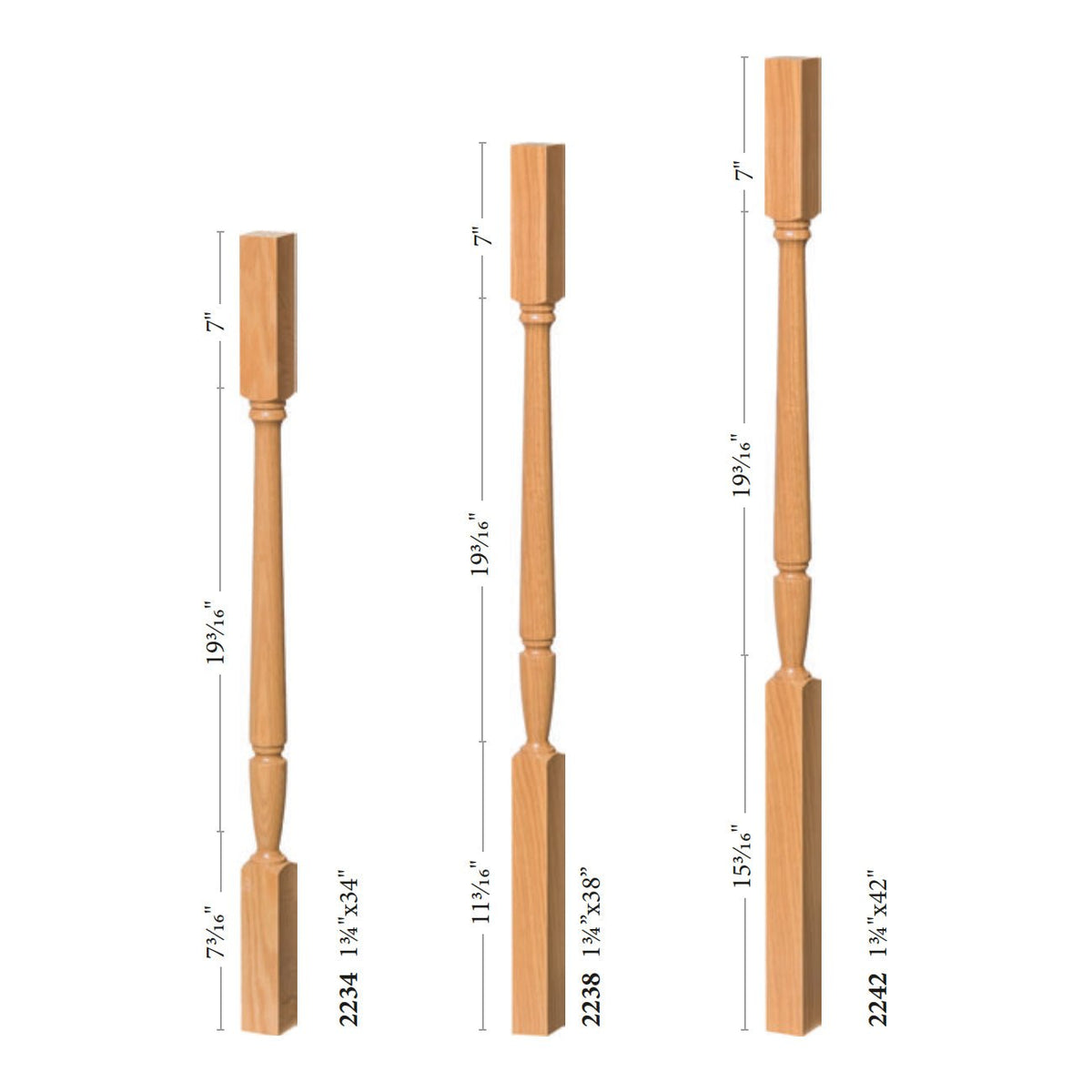 Bunker Hill 1 - 3/4&quot; 2234F Elegant Rise FLUTED Square Top Baluster (2234F, 2238F, 2242F) - Stair Parts USA