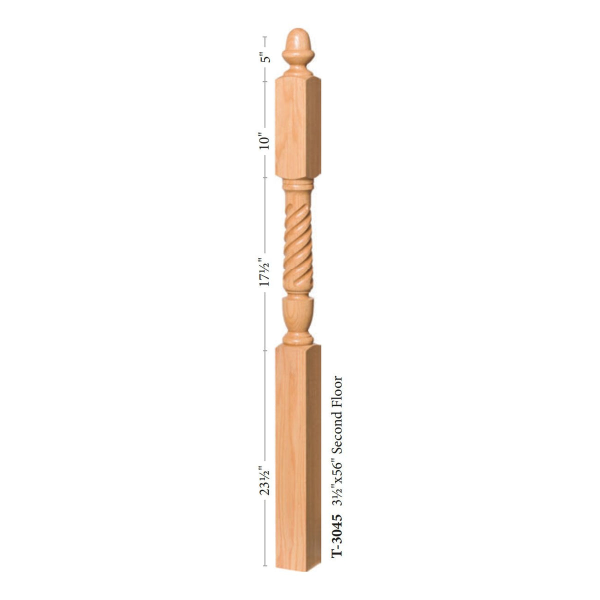 Bunker Hill 3 - 1/2&quot; 3045 Turned Newel w/ Acorn Top (3045, 3045F, 3045T) - Stair Parts USA