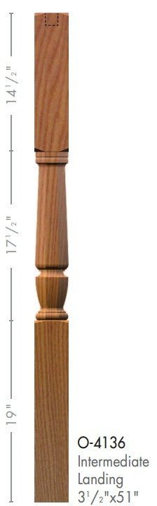 Bunker Hill 3 - 1/2&quot; 4136 Turned Newel (used w/ Interchangeable Finials) (4136, 4136F, 4136T) - Stair Parts USA