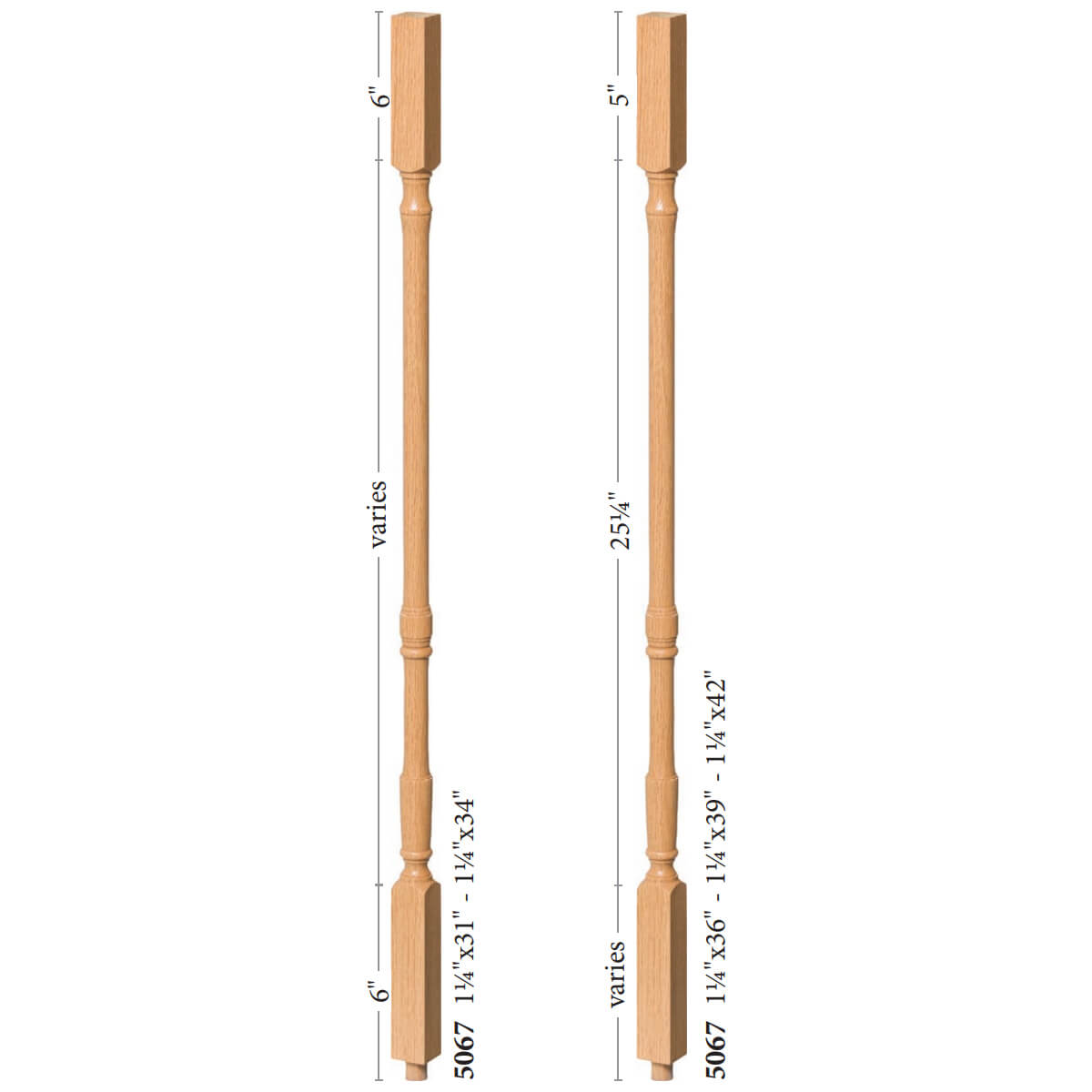 Colonial 1 - 1/4&quot; 5067 Elegant Rise Square Top Baluster - Stair Parts USA