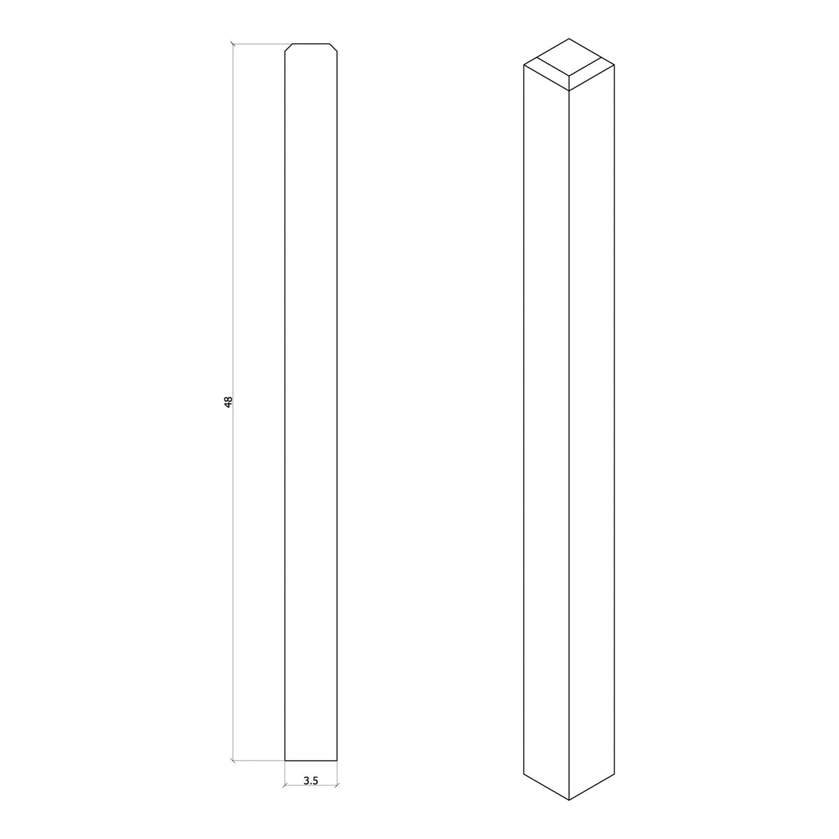 Contemporary 3 - 1/2&quot; 4002 Turned Newel w/Chamfered Top (48&quot; and 60&quot;) - Stair Parts USA