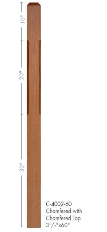 Contemporary 3 - 1/2&quot; 4002C Chamfered Newel w/Chamfered Top (4002 - 48C, 4002 - 60C) - Stair Parts USA