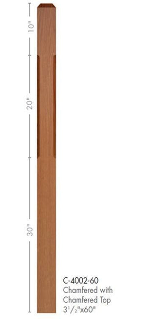 Contemporary 3 - 1/2" 4002C Chamfered Newel w/Chamfered Top (4002 - 48C, 4002 - 60C) - Stair Parts USA