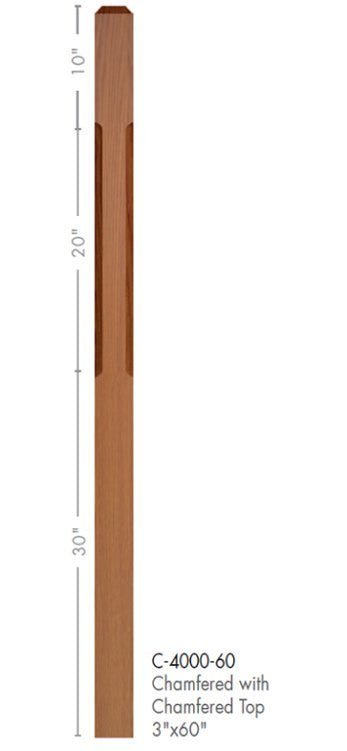 Contemporary 3&quot; 4000 - C Chamfered Newel w/Chamfered Top (4000 - 48C, 4000 - 60C) - Stair Parts USA