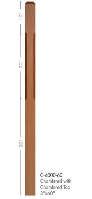 Contemporary 3" 4000 - C Chamfered Newel w/Chamfered Top (4000 - 48C, 4000 - 60C) - Stair Parts USA